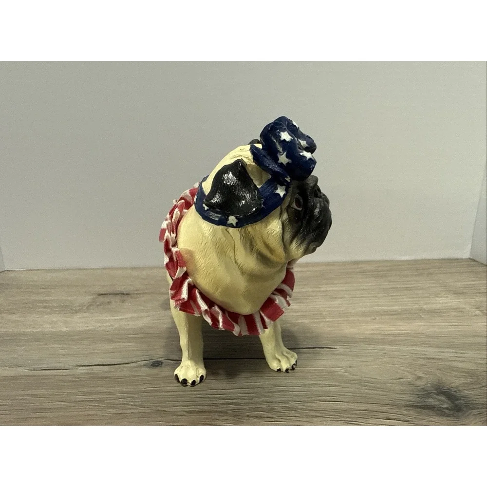Westland Giftware Pugnacious Patriotic Pug Red White Blue Ruffles and Boots